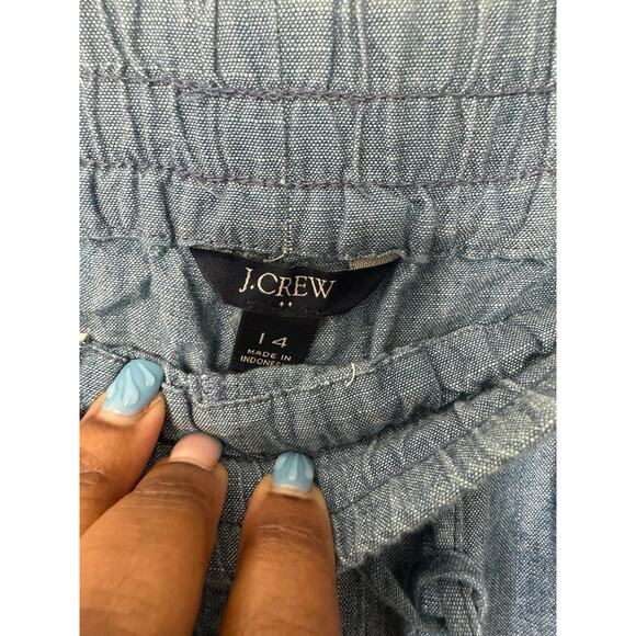 J.Crew Chambray Drawstring Pant Blue Relaxed Straight Leg Casual Relaxed Size 14 - Picture 2 of 12